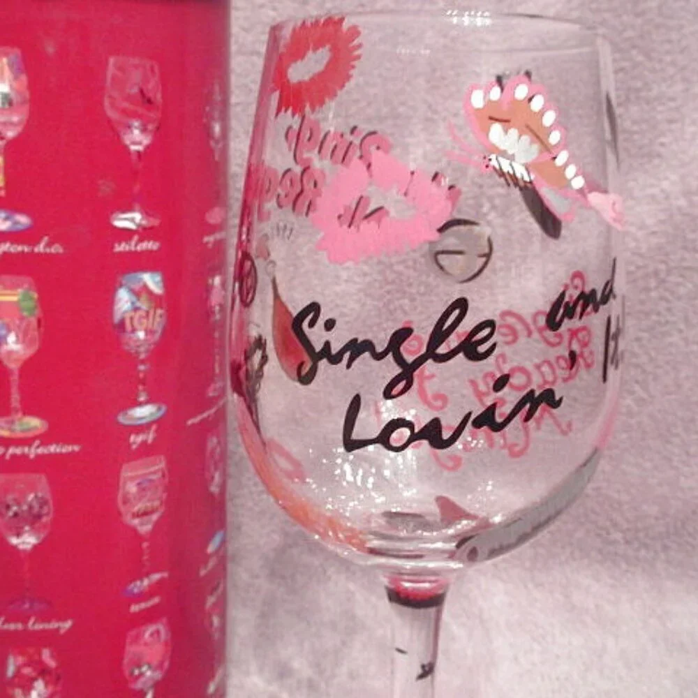 Lolita Wine Glass Single & Lovin It Decorated Bling Rhinestones Social Butterfly